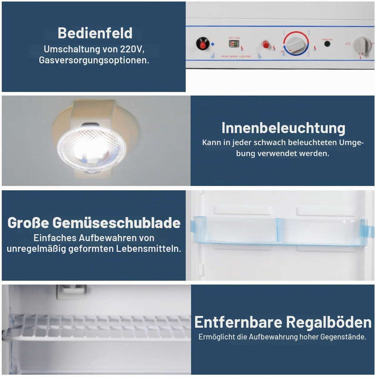 SMETA Gas Kühlschrank mit Gefrierfach, Gas/230V, Kühl-Gefrierkombination 175L, für Ferienhaus Gîte Garage Wohnwagen Wohnmobil, Weiß