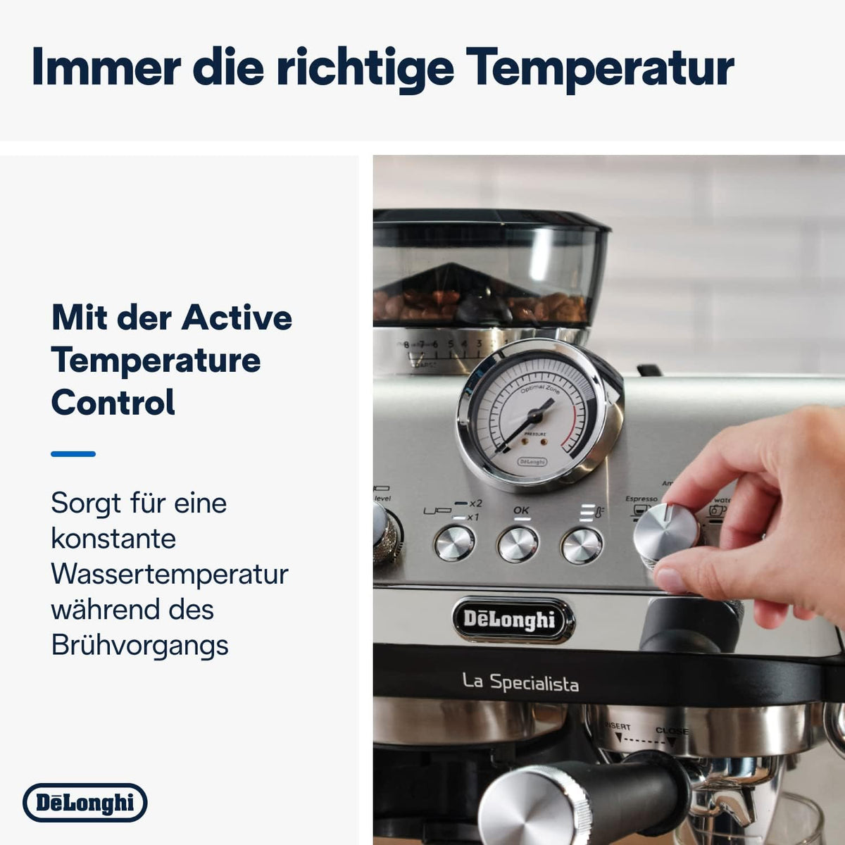 Cafetera espresso De'Longhi La Specialista Arte EC9155.MB con portafiltro y molinillo, 8 niveles de molienda, 15 bares, 3 niveles de temperatura, boquilla para espuma de leche, 1300 W, depósito de 1,5 l, acero inoxidable/negro, incluye kit de barista