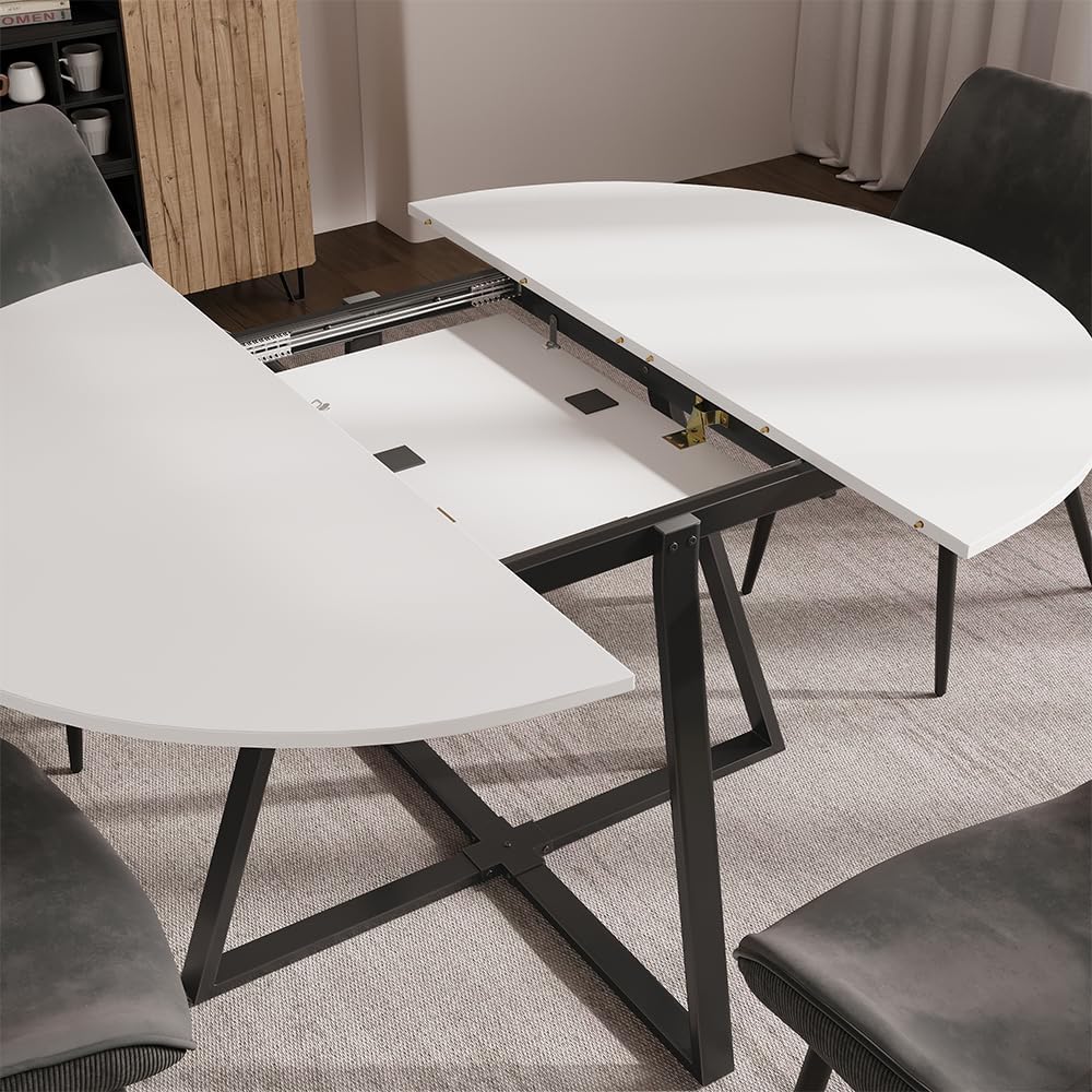 Mesa de comedor Vicco Loyd, blanco/negro, 120 x 120 cm extensible, con función de extensión para un ajuste flexible del tamaño de la mesa