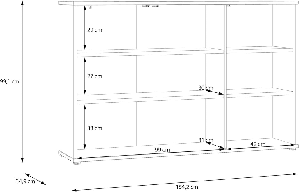 Cómoda Forte Alice Springs 150 155, aparador grande con 3 puertas de armario, pasillo, salón, dormitorio, madera de ingeniería, beige cachemira, 154,2 cm de ancho x 99,1 cm de alto x 34,9 cm de profundidad