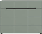 xonox.home - Cómoda para zapatos Canu 120x94x37 cm con cuerpo en imitación gris basalto y frente en imitación verde humo - Zapatero, cómoda, aparador alto, armario de almacenaje - práctico y moderno