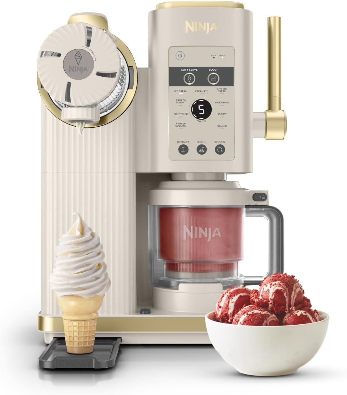 Heladera Ninja CREAMi Scoop & Swirl con 2 recipientes, 13 funciones, para helados, helado suave, gelato, sorbetes, batidos y más, con función Mix-In, Stone Gold NC701EUSTGD