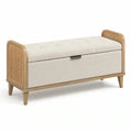 Banco de almacenamiento tapizado en l ino con estructura de madera, beige