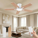 Deckenventilator Mit Beleuchtung, 122 Cm Deckenventilator Mit Fernbedienung, Leise DC-Reversible Motor, 3CCT Speicher, Dimmbar, 6 Geschwindigkeitsstufen, Timer, Für Schlafzimmer, Weiß