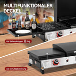 Royal Gourmet 3 Brenner Gasgrill, 3 in 1 Tischgrill mit Grillen, Braten, Kochen, Campinggrill mit Klappbare Seitenablage, Tragbarer Picknickgrill mit 8,5 kW Schwarz