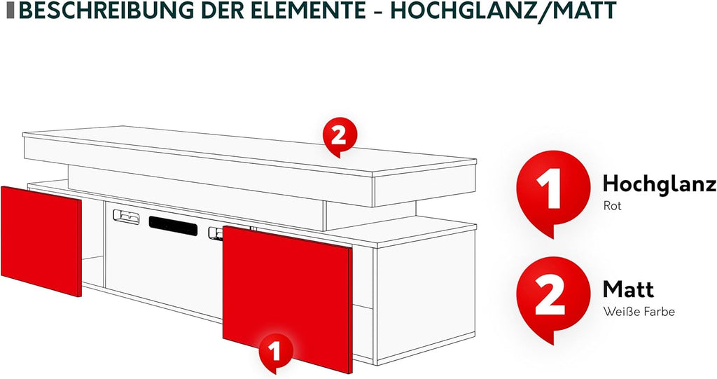 Mirjan24 TV Schrank Serkuzo EF 2D mit Elektrischem Kamin, Praktischer Fernsehschrank, TV Lowboard mit Grifflose Öffnen, Realistische LED-Flamme (Schwarz/Schwarz Hochglanz)