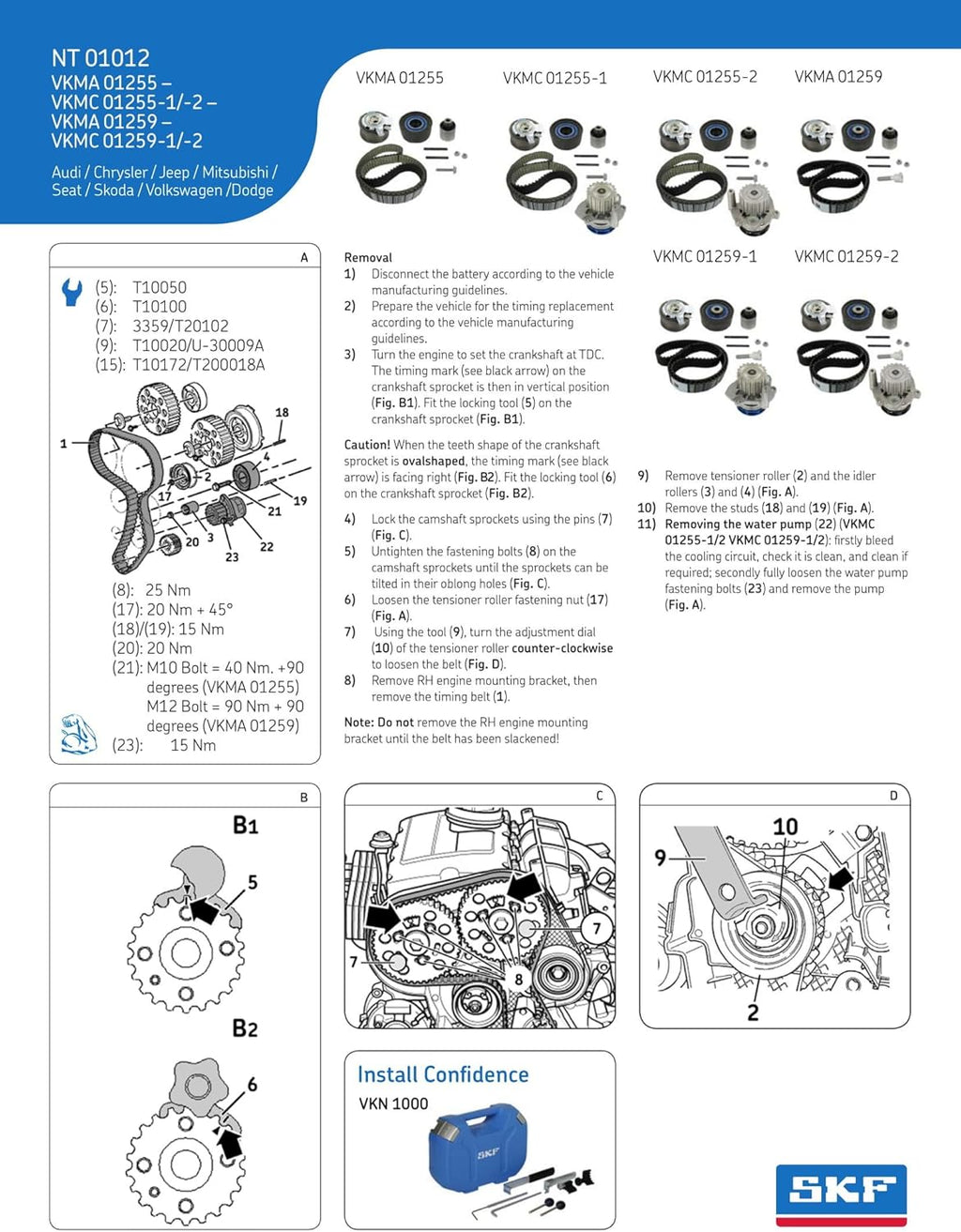 SKF Bomba de agua + kit de correa de distribución VKMC01255-1