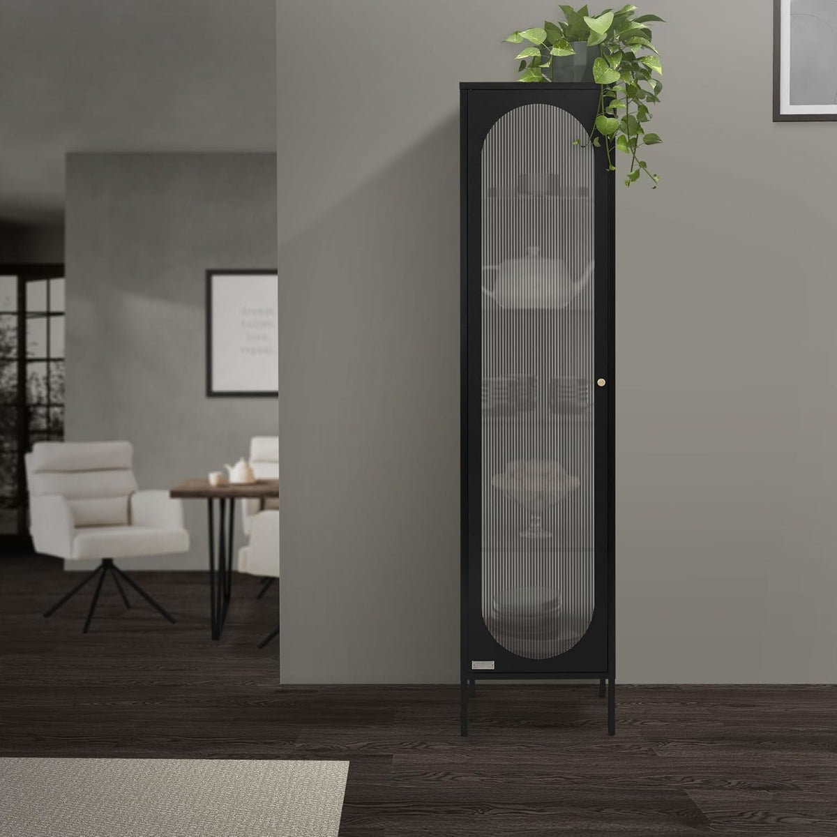 Vitrina ML-Design 42x175x40 cm, negra, vitrina estrecha con 5 estantes y 1 puerta, armario de metal y acero para salón, estilo industrial, armario alto, estantería para libros, archivador, armario de oficina