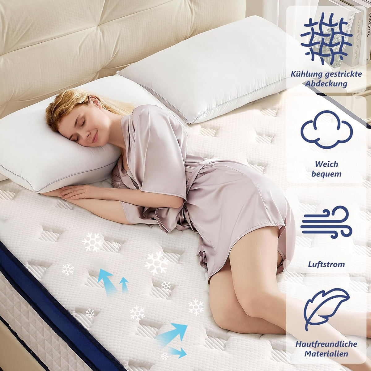 L'AGRATY Matratze 140x200cm Federkernmatratze (25cm Höhe) 7-Zonen Orthopädische Taschenfederkernmatratze mit Comfort Memory-Schaum Schicht,Mittlerer Härtegrad (H3), Rückenentlastende