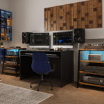 Rack HiFi de madera de 4 niveles con regletas y estante ajustable | Mesa para tocadiscos con ruedas y luces LED, estante para sistema estéreo, soporte multimedia para audio, equipos de sonido, TV, 60x52x78 cm