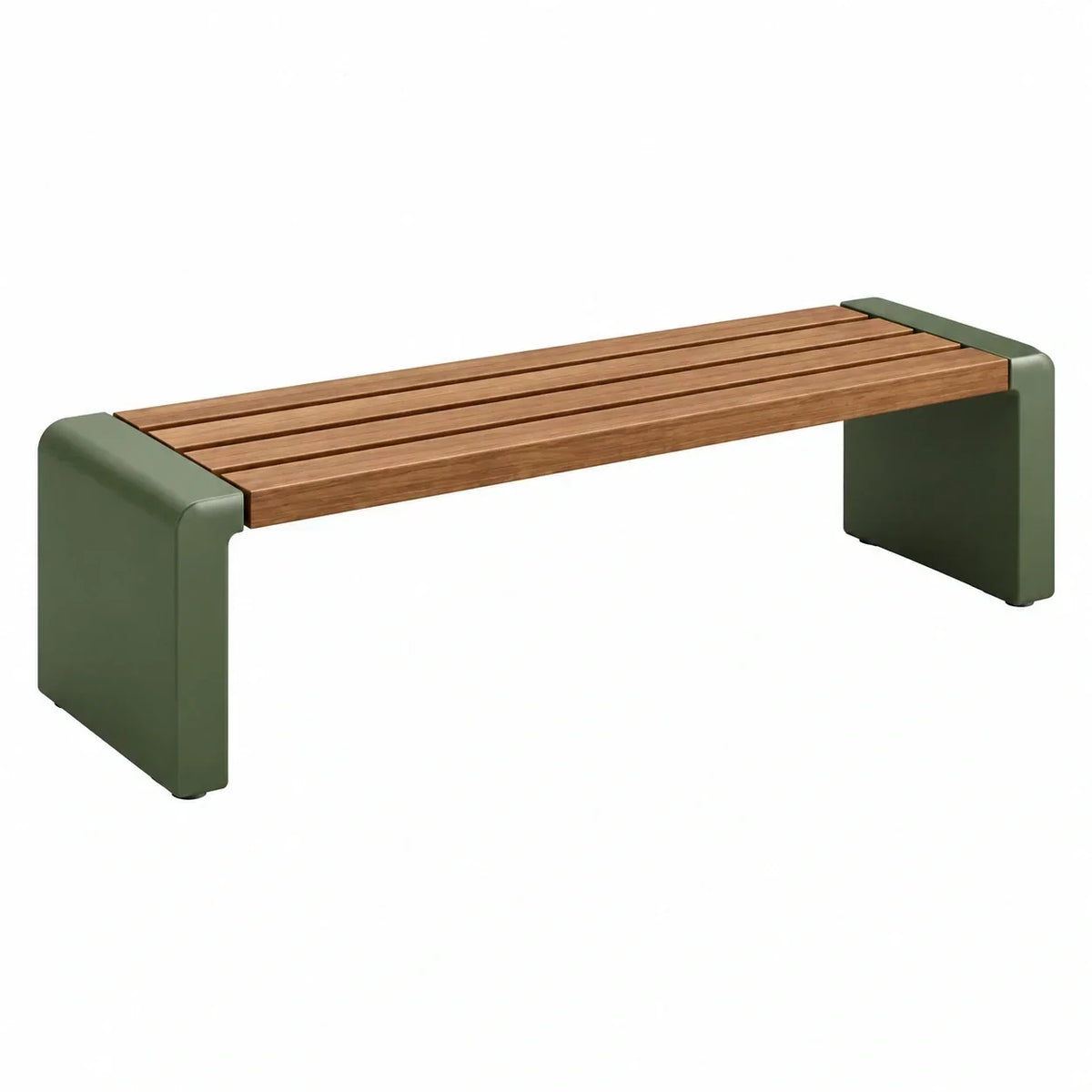 Banco de madera con estructura de metal, madera de eucalipto, verde oliva