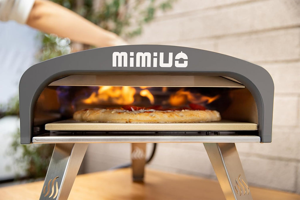 Horno de pizza de gas portátil Mimiuo con piedra para pizza y pala | Horno para pizza para balcón, terraza y jardín, calentamiento rápido y distribución uniforme del calor para resultados de pizza auténticos