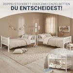 Homestyle4u, litera para 2 niños 90x200 con escalera, madera de pino blanco, cama alta 90x200 divisible en 2 camas infantiles, litera doble