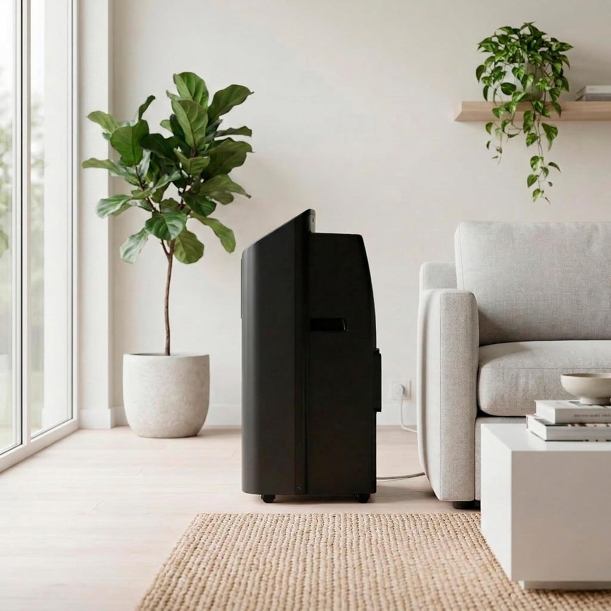 Aire acondicionado portátil EVVO Clima P14 Silent WLAN, 14.000 BTU, con bomba de calor, tipo pingüino, refrigeración y calefacción, WLAN, silencioso, deshumidificador, frío y calor, con kit de ventana