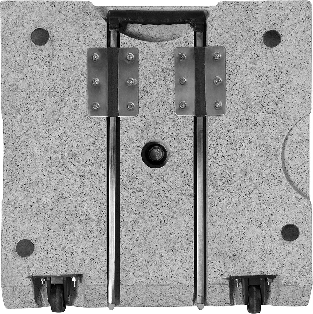 Base de granito con ruedas Doppler de 45 kg | Soporte para sombrillas con un diámetro máximo de 250 cm y un diámetro de mástil de 3,2 a 6,0 cm | Base para sombrilla con asa extensible