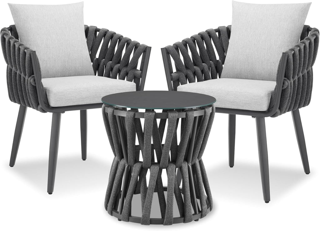 tectake® Gartenmöbel-Set Lugano Rope-Design, Aluminiumgestell, Tisch 2 Stühle, Dicke Sitzpolster, Gartenlounge, Loungemöbel, Gartensitzgruppe, Outdoor Lounge Set, Terrassenmöbel, Balkonmöbel