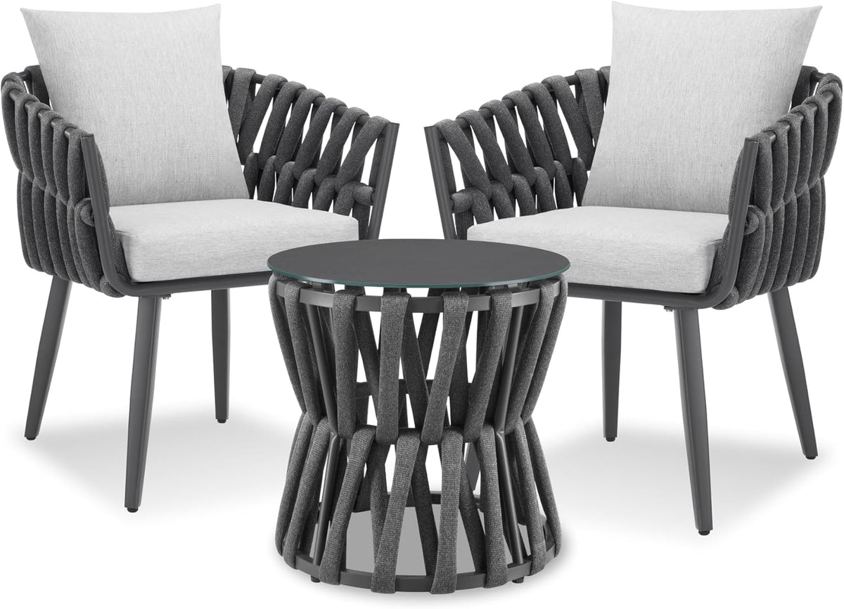 tectake® Gartenmöbel-Set Lugano Rope-Design, Aluminiumgestell, Tisch 2 Stühle, Dicke Sitzpolster, Gartenlounge, Loungemöbel, Gartensitzgruppe, Outdoor Lounge Set, Terrassenmöbel, Balkonmöbel