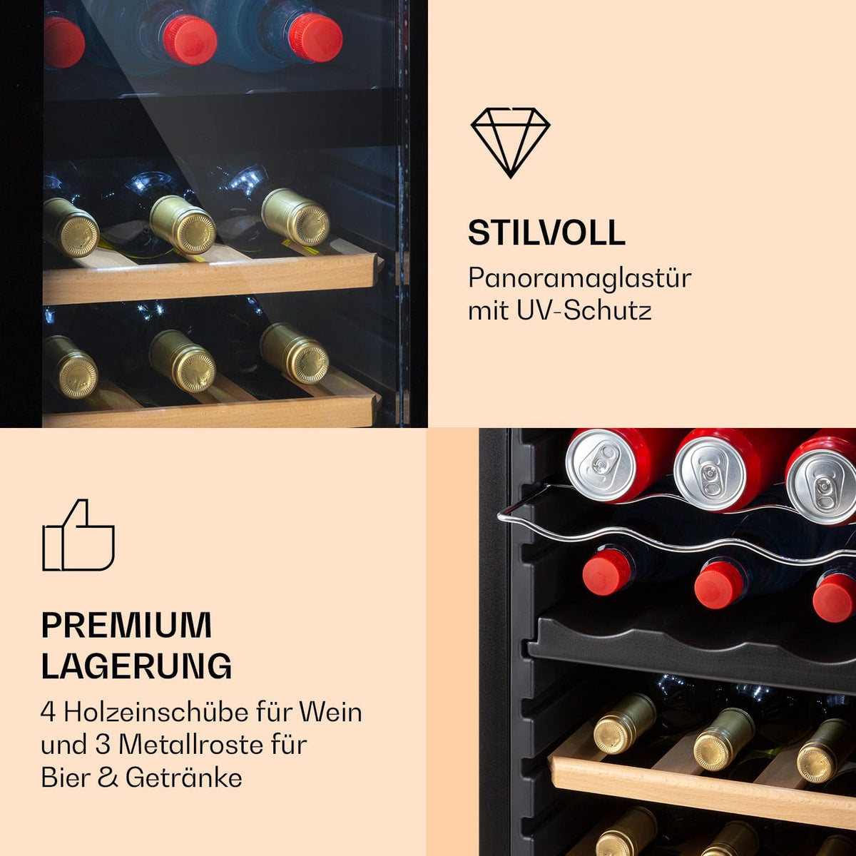 Klarstein freistehender Weinkühlschrank für 27 Fl. - Getränkekühlschrank mit 2 Kühlzonen & energieeffizientem Kompressor - ideal für Weinliebhaber, hält deine Weine kühl & frisch
