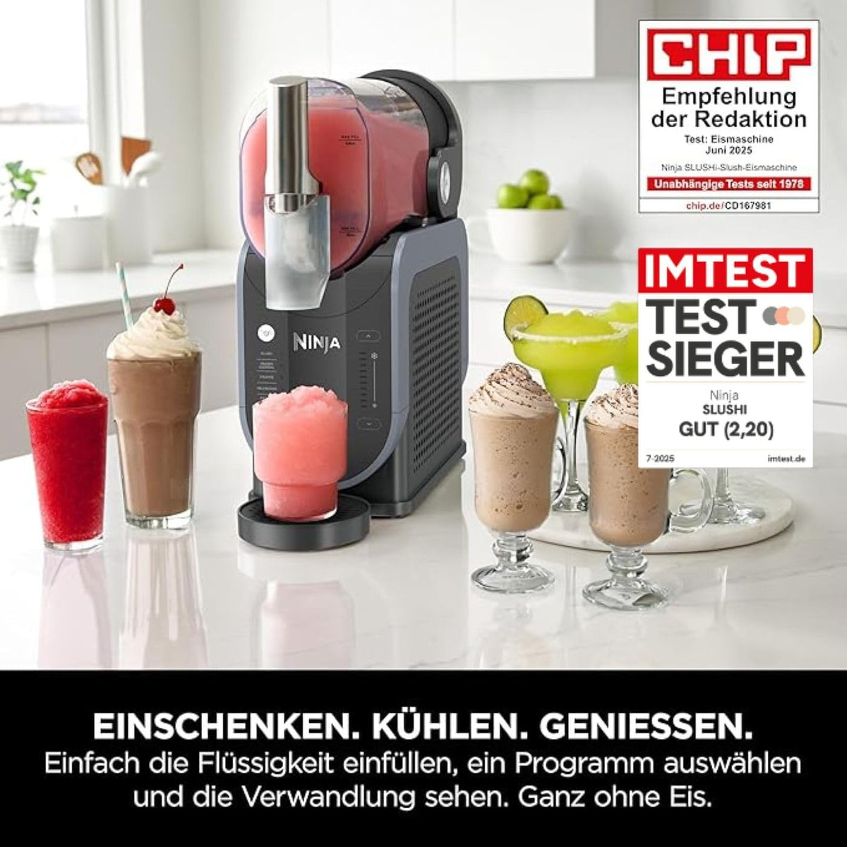 Máquina Ninja SLUSHi para granizados, cócteles helados, frappés, batidos y zumos congelados, sin hielo ni preparación previa, tecnología WhisperChill, capacidad de 1,9 L, Verde, FS301EUTG