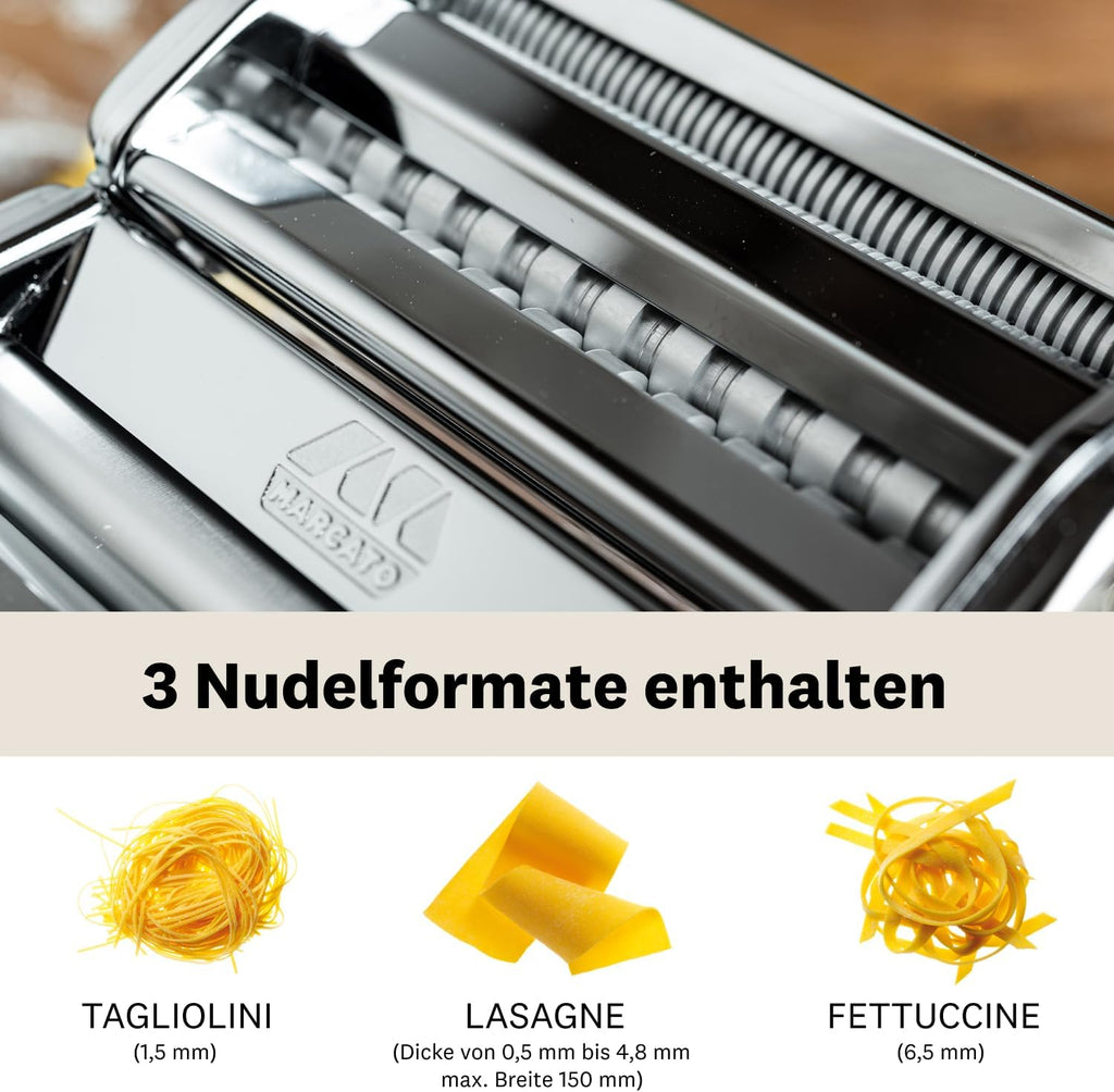 Máquina de pasta eléctrica Marcato Atlas 150 + motor, Atlasmotor, para pasta, lasaña, fettuccine, tagliolini, de acero inoxidable