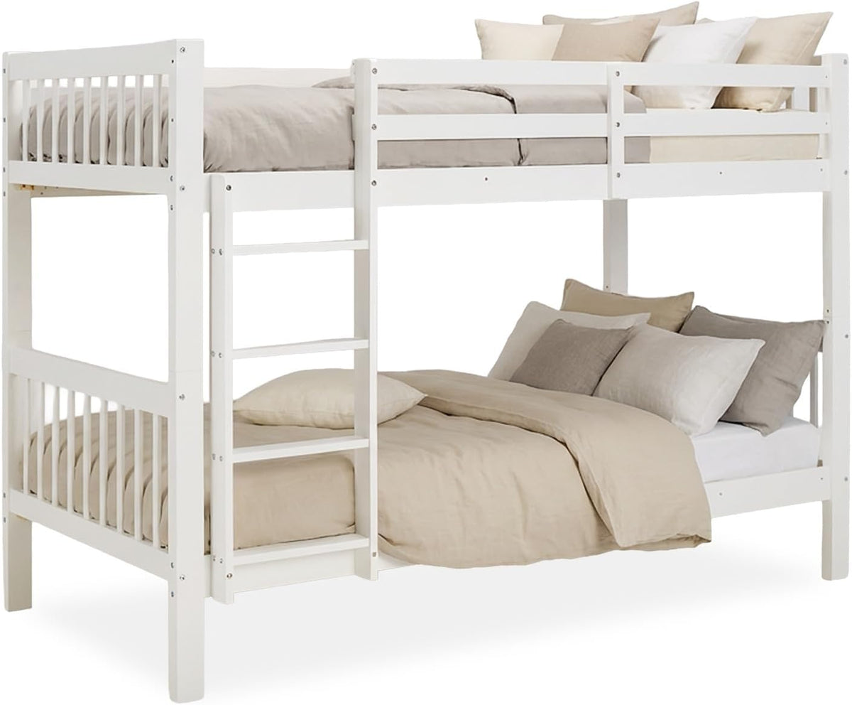 Homestyle4u, litera para 2 niños 90x200 con escalera, madera de pino blanco, cama alta 90x200 divisible en 2 camas infantiles, litera doble