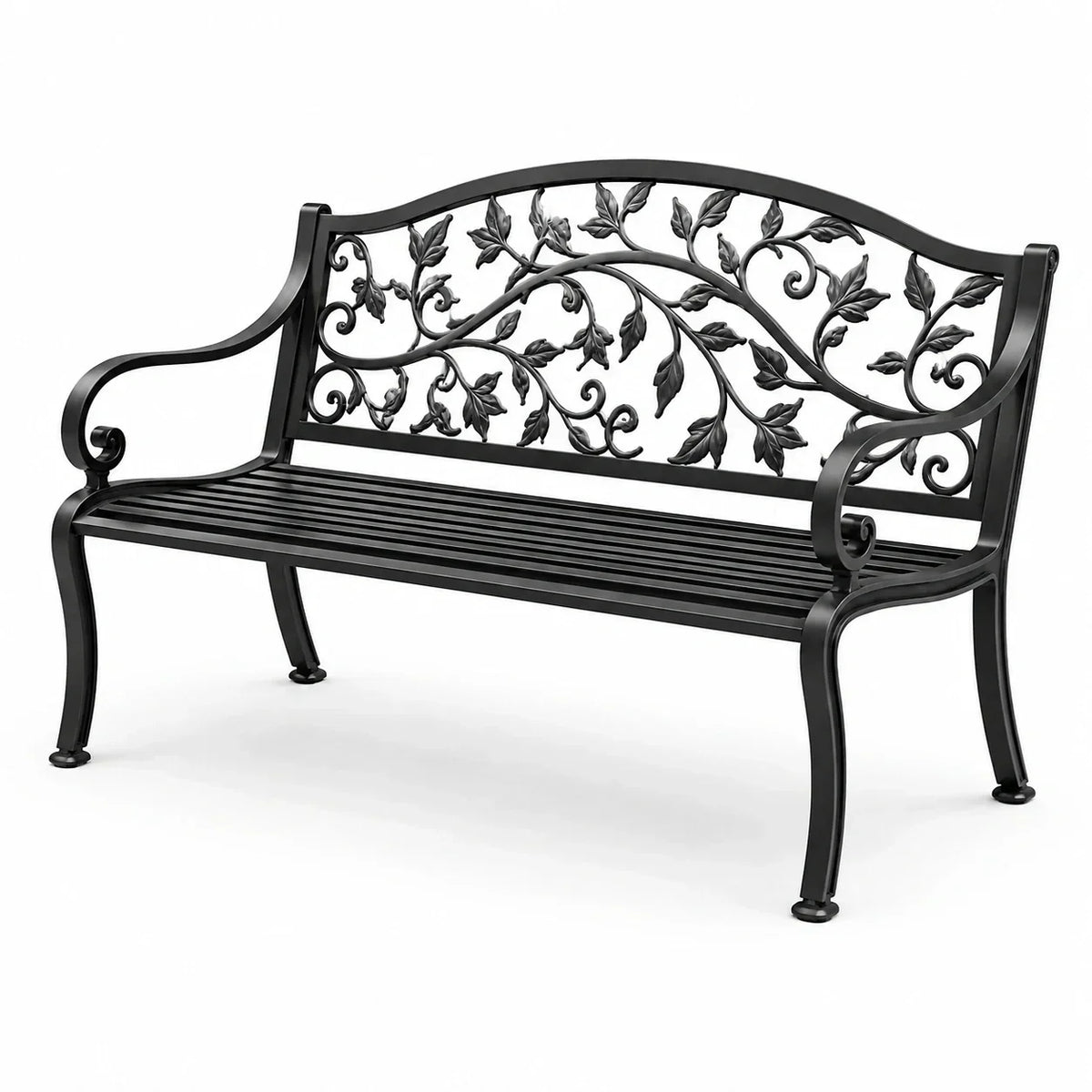 Banco de jardín de aluminio con diseño de hojas negro 126 cm