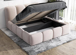 Cama tapizada A&J MöbelLand 140x200 con arcón y somier – Sonic, cama con colchón y almacenamiento en beige