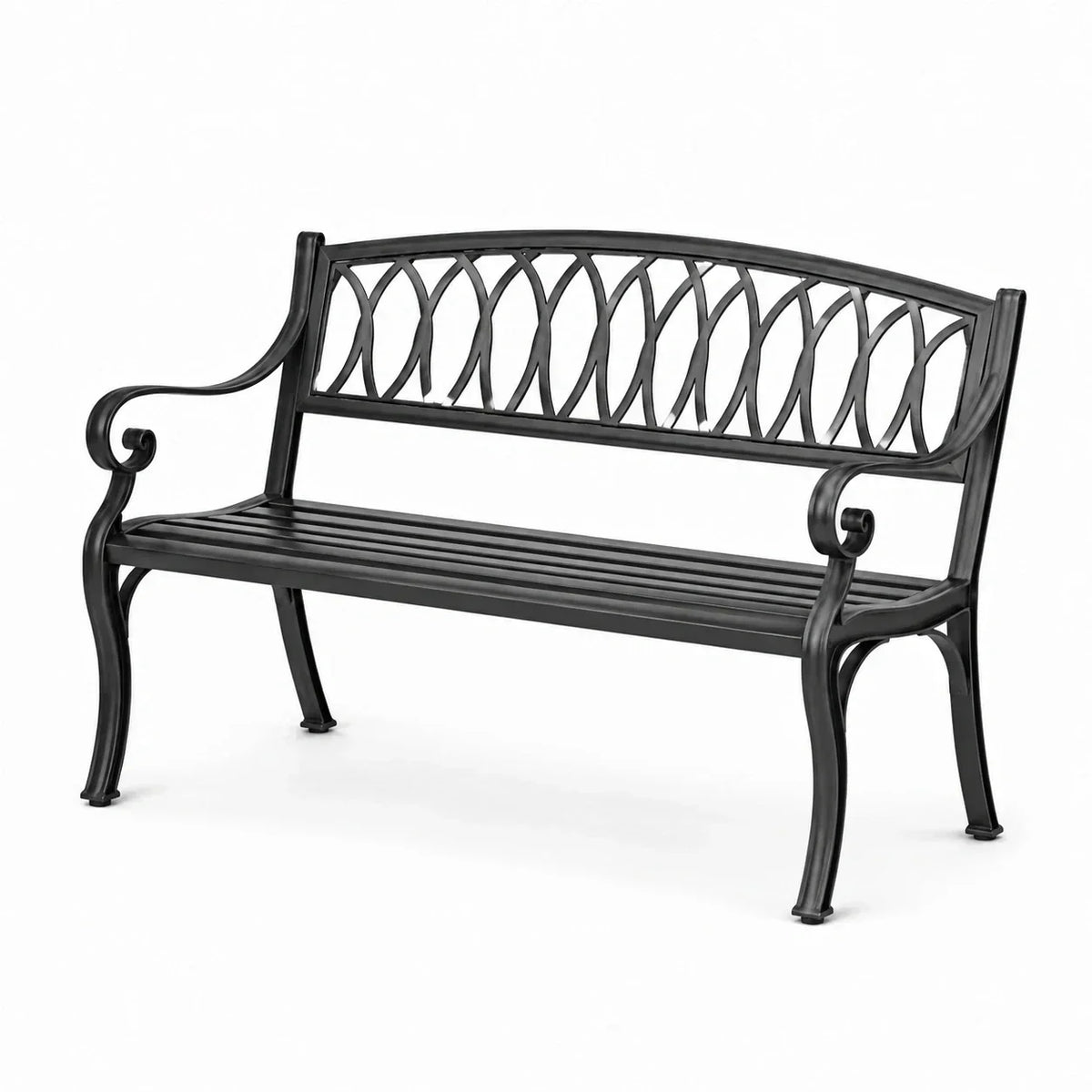 Banco de jardín negro de metal con recubrimiento en polvo de 125 cm