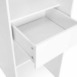 IDMarket - Vestidor extensible Marty 120/170 x 50 x 180 cm blanco con estantes + doble barra de armario + cortina gris