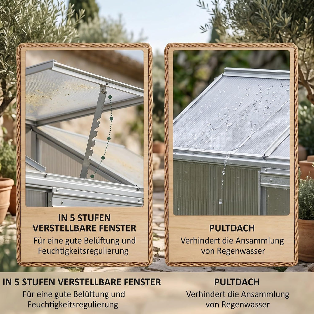 Invernadero Outsunny de policarbonato y aluminio con puerta corredera, ventanas de techo abatibles, invernadero para tomates, casa para plantas, para jardín, 192 x 68 x 196 cm, plateado