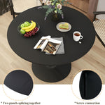 Mesa de comedor redonda de 110 cm, mesa de comedor redonda moderna negra, mesa de cocina para 4-6 personas, mesa de comedor de madera con estructura de metal, mesa redonda para cocina, comedor, salón y balcón, negro