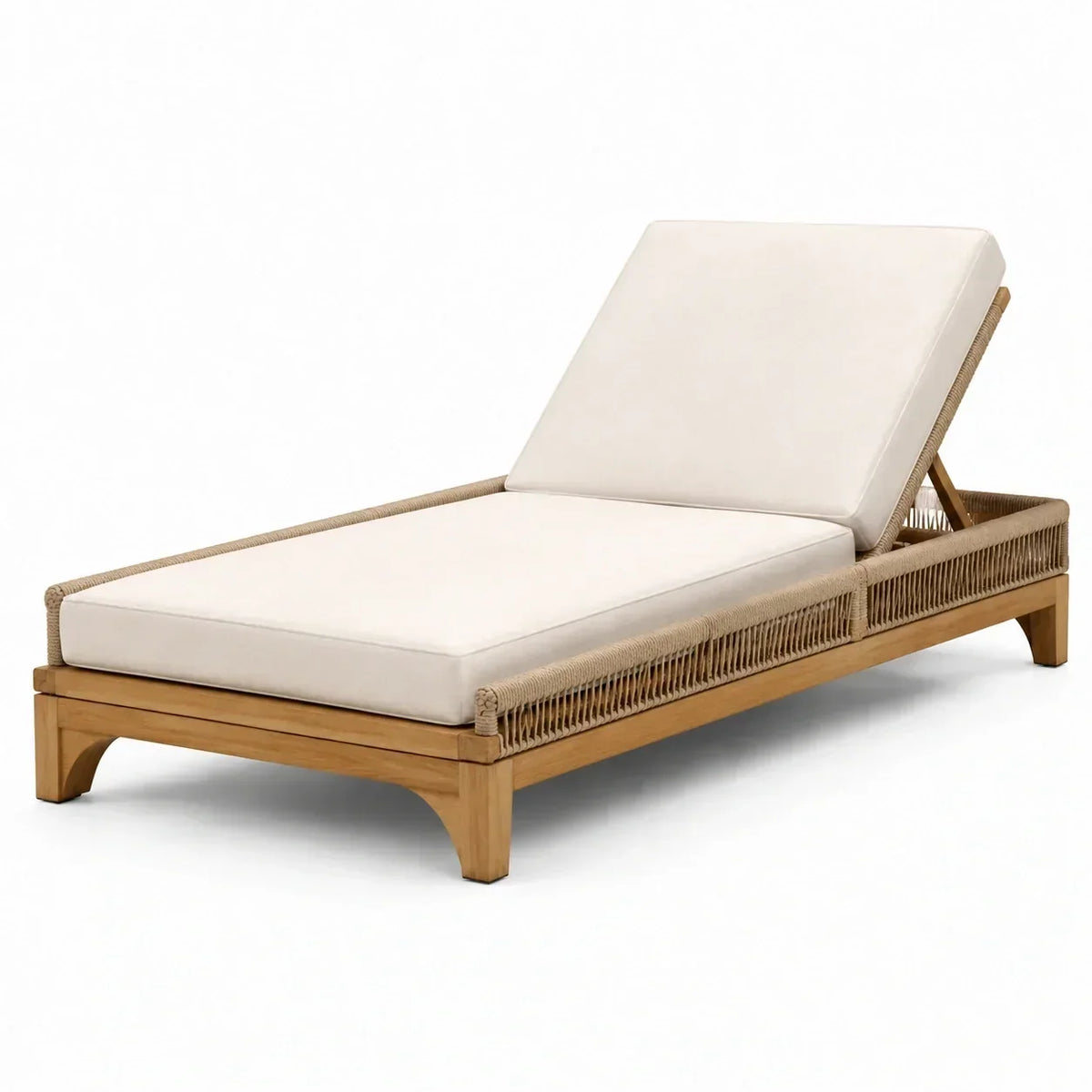 Tumbona de madera de acacia con ratán sintético y cojín de poliéster beige 200 cm
