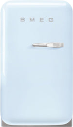 Smeg, minibar FAB5LDPB6, estilo vintage, una puerta, 34 l, bisagras a la izquierda, refrigeración estática, 2 estantes ajustables, botellero e iluminación LED, altura 72,5 cm, azul celeste