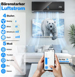 Set de aire acondicionado Split KESSER®, función WiFi/App, refrigeración A++/calefacción A+, 18000 BTU/h (5.300W) muy silencioso, refrigerante R32, mando a distancia, función de temporizador, material de montaje, antracita