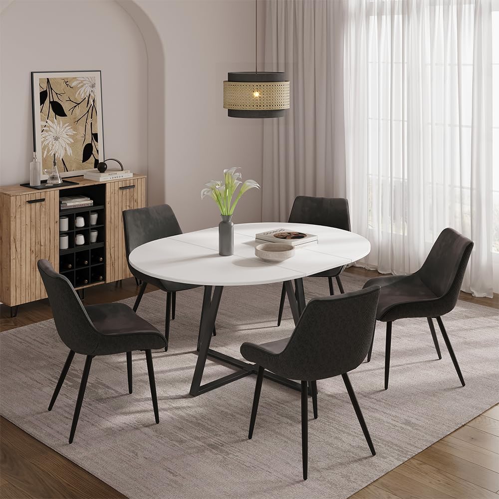 Mesa de comedor Vicco Loyd, blanco/negro, 120 x 120 cm extensible, con función de extensión para un ajuste flexible del tamaño de la mesa
