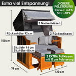 BRAST® Silla de playa Rügen Deluxe | para 2 personas | 120 cm de ancho | 5 diseños | incluye funda protectora resistente a la intemperie | respaldo ajustable y cojín de pies mullido | Antracita/Gris - a rayas
