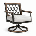 Sillón giratorio de metal con cojín de poliéster, estructura de aluminio, efecto madera, gris claro/negro