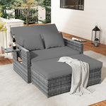 Amopatio Rattan Gartenlounge Outdoor Set, 2-Sitzer Gartensofa mit Auflagenbox & Verstellbarer Rückenlehne, Wetterfestes Lounge Möbel für Balkon und Terrasse mit Hocker und Kissen, Grey