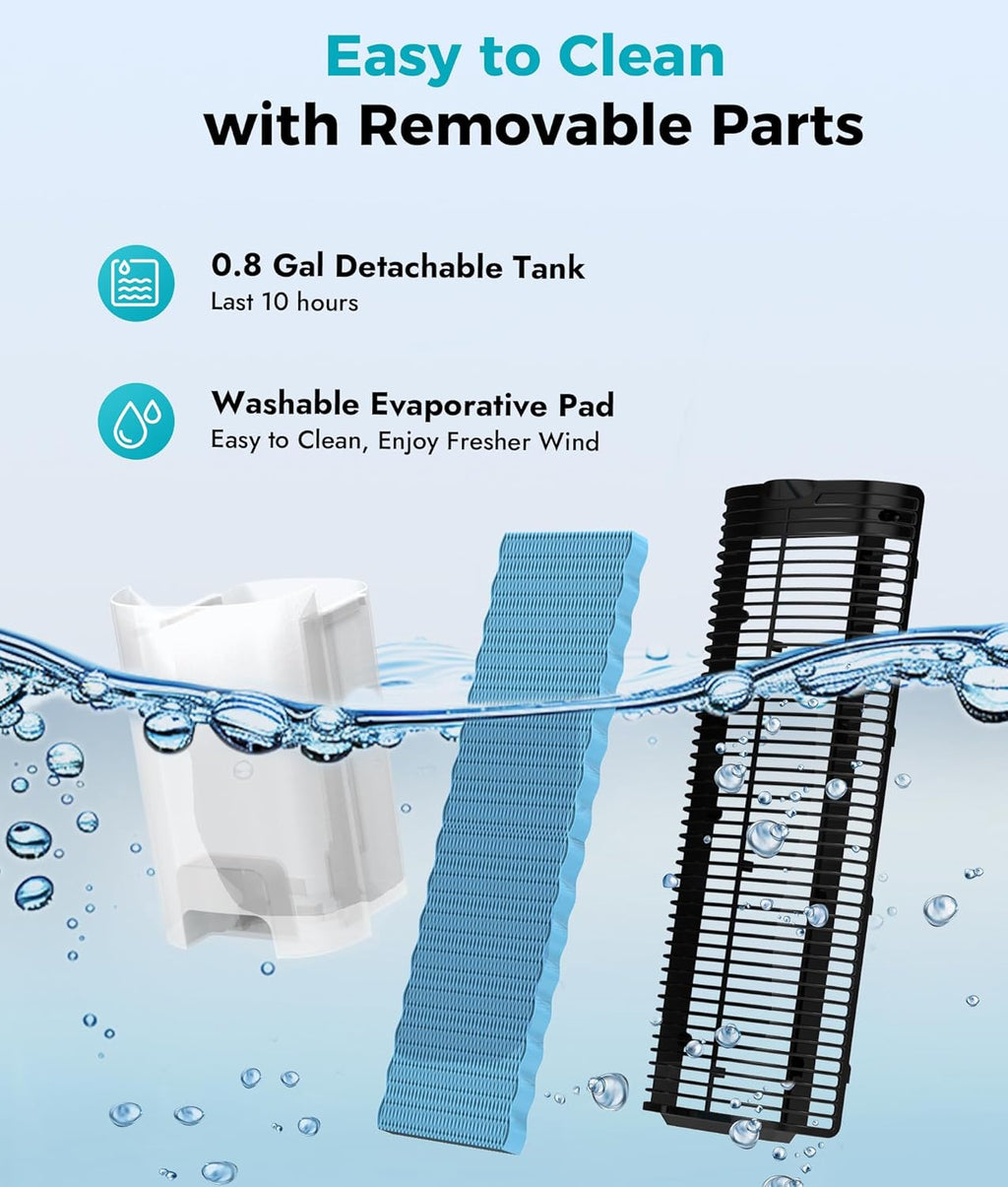 Enfriador de aire por evaporación: enfriador de pantano 3 en 1 con tanque de agua de 3 L, 3 modos y 3 velocidades, control remoto, temporizador de 12 horas, ventilador de torre de enfriamiento portátil sin aspas con oscilación de 50° para habitación