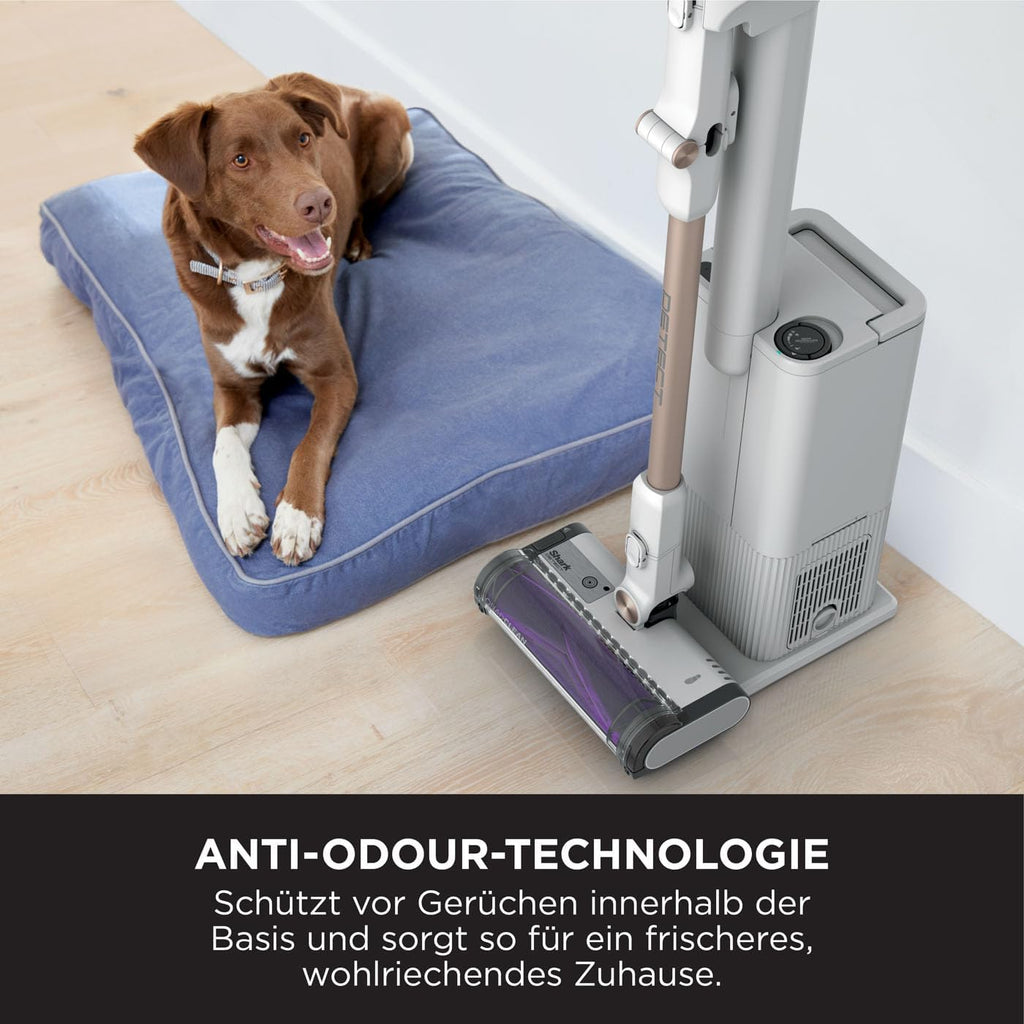 Aspiradora sin cable Shark Detect Clean & Empty, potencia de succión potente, DirtDetect, base de autovaciado de 2 l, 60 min, Anti Hair Wrap, accesorio para mascotas, multisuperficies y rincones, blanco IW3612EUT