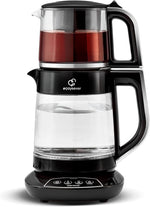 Máquina de té Karaca Caysever, acero, cromo 1700 W, libre de BPA, capacidad de tetera de cristal de 0,8 L, capacidad del depósito de agua de 1,5 L, preparación de agua