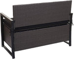 Banco de jardín Mendler Poly-Rattan 2 plazas HWC-F39AM, banco arcón, compartimento de almacenamiento con cojín - gris, cojines negros