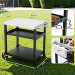 LIFERUN Edelstahl Grillwagen 3 Etagen, Grilltisch Outdoor mit Edelstahl Tischplatte, Grill Beistelltisch Servierwagen, Garten Trolley Küchenwagen mit Rollen Haken, BBQ Beistellwagen Außenbereich