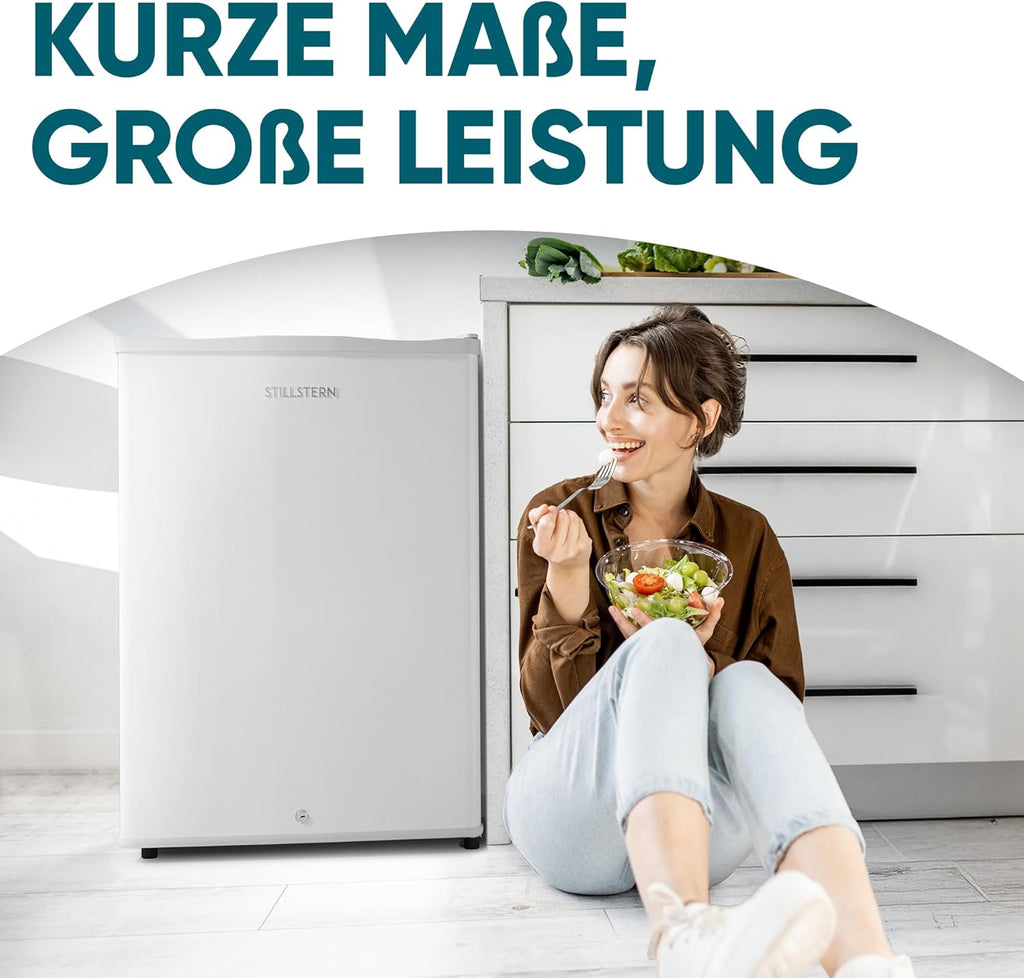 Stillstern Mini Gefrierschrank (42L) -18°C, Eiswürfelschale, Schloss, Türanschlag wechselbar, 4-Sterne Tiefkühlschrank für Camping/Büro Gefriertruhe Klein Gefrierschrank Klein Tiefkühltruhe Weiß