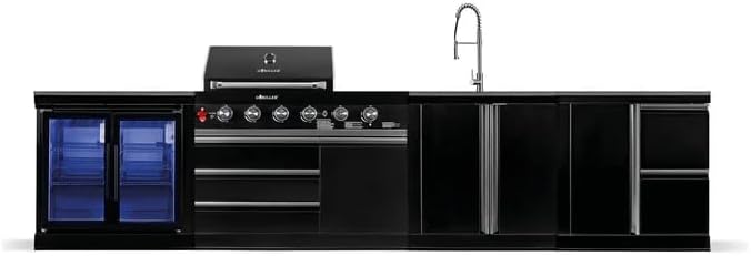 Cocina exterior GORILLER® BLACKBACK L3, parrilla de gas con refrigerador doble, fregadero, superficie de trabajo adicional y espacio de almacenamiento, acero inoxidable, negro