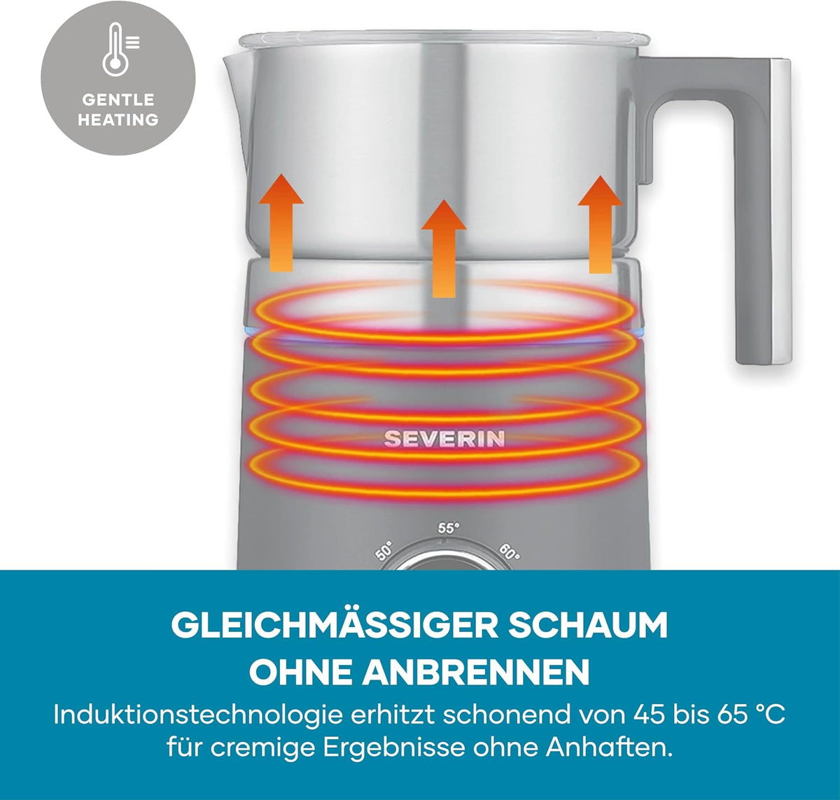 Espumador de leche por inducción SEVERIN SPUMA 700, espumador de leche eléctrico que no quema, espumador apto para lavavajillas, acero inoxidable cepillado/negro mate, SM 3586