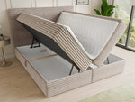 Cama boxspring Sofnet Mollo con 2 cajones, cama doble con colchón Bonell y topper, cama tapizada en suave tela de pana, cama, estructura de cama para dormitorio (beige (Tilia 03), 140 x 200 cm)