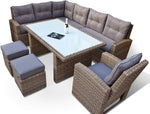 Ragnarök-Möbeldesign hohe Dining Lounge - DEUTSCHE Hersteller - 8 Jahre GARANTIE - EIGENE Produktion - PolyRattan Gartenmöbel Essgruppe Sessel Naturfarben Rundrattan Grau