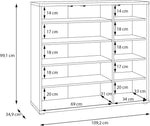 Forte Alice Springs Schuhschrank 100 110, Flurschrank mit 3 Türen und 8 Einlegeböden, Holzwerkstoff, Kaschmir Beige, 109,2 cm breit x 99,1 cm hoch x 34,9 cm tief