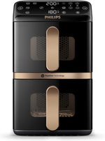 Philips Airfryer Serie 4000 de doble cesta apilada, freidora de aire con 2 cestas apiladas, 10 l, tecnología RapidAir, 45 % menos de espacio, revestimiento cerámico sin PFAS, ventana de visualización (NA462/70)